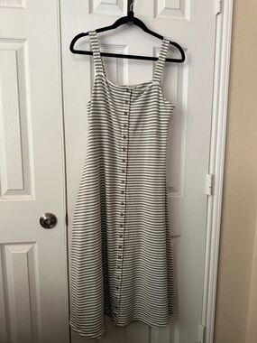 Cremieux striped button front tank dress M beach / resort vacation